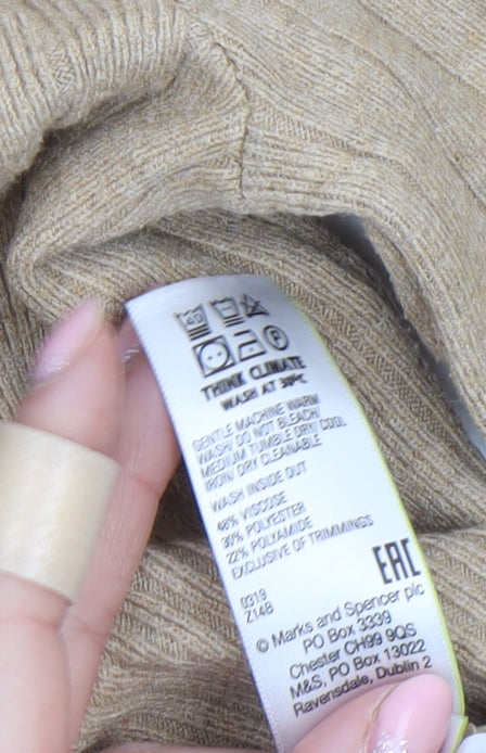 Marks and Spencer Womens Beige Mock Neck Ribbed Jumper Size 10