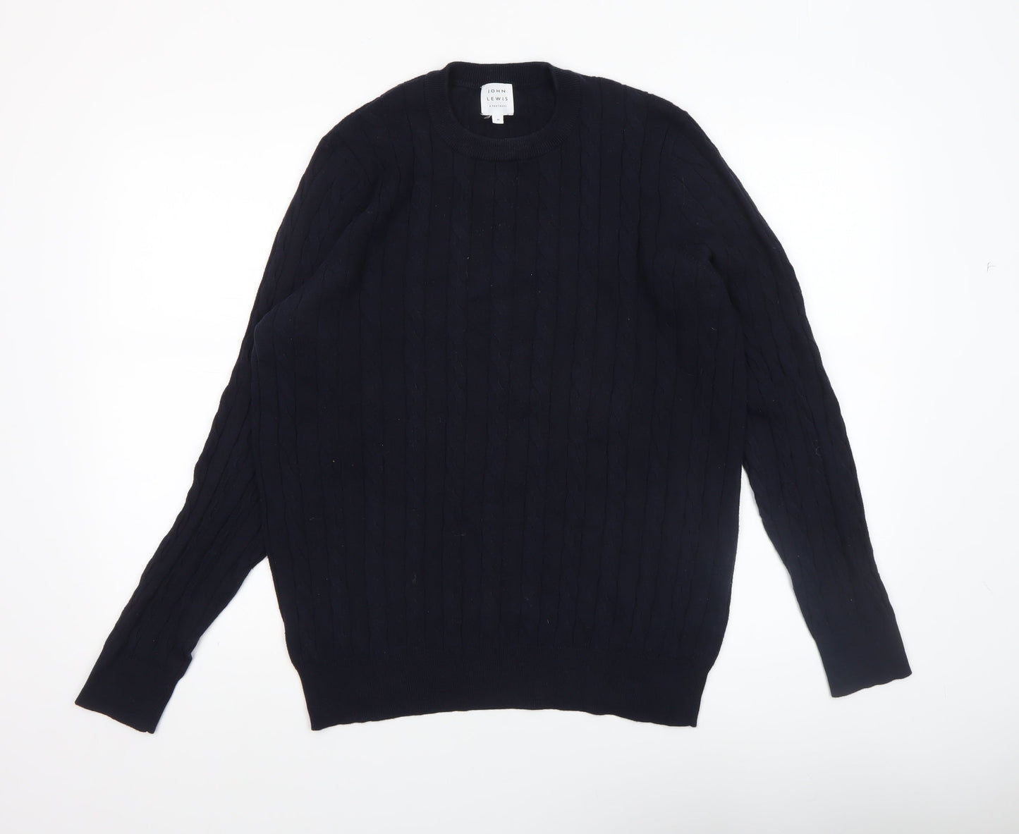 John Lewis Men’s Blue Cotton Cashmere Cable-Knit Jumper M