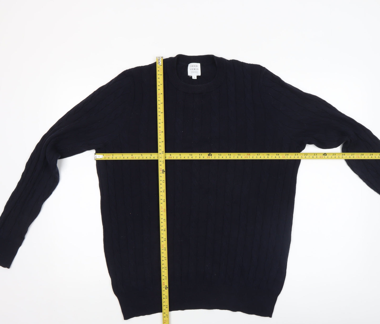 John Lewis Men’s Blue Cotton Cashmere Cable-Knit Jumper M