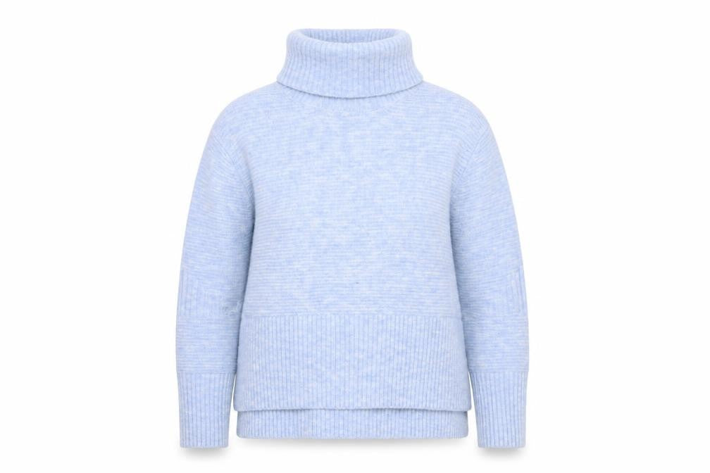Front view of Miss Selfridge Women’s Blue Roll Neck Chunky Knit Jumper, size UK 8