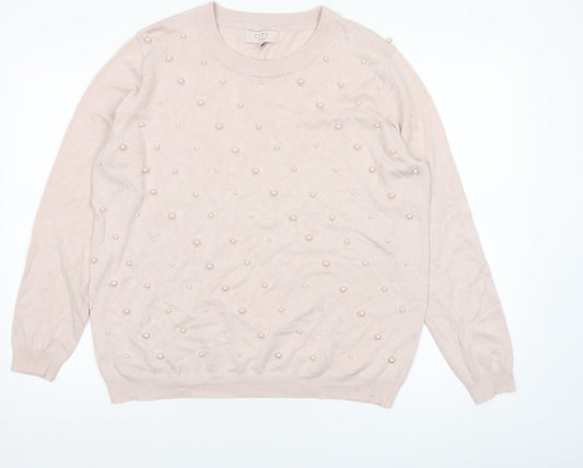 CITY Women Beige Beaded Crew Neck Long Sleeve Jumper XL