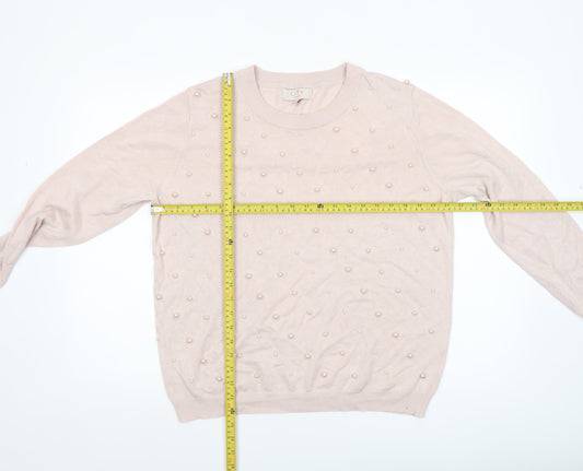 CITY Women Beige Beaded Crew Neck Long Sleeve Jumper XL