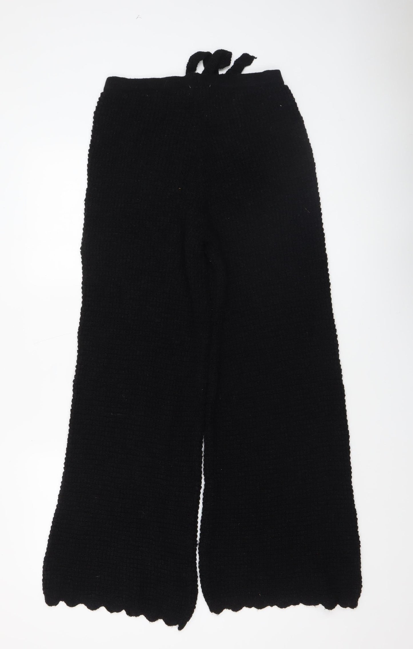 Oasis Women's Black Knit Wide-Leg Drawstring Trousers Size S