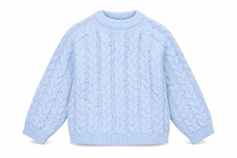 Zara Girls Blue Cable Knit Long Sleeve Pullover Jumper 9-10 Years