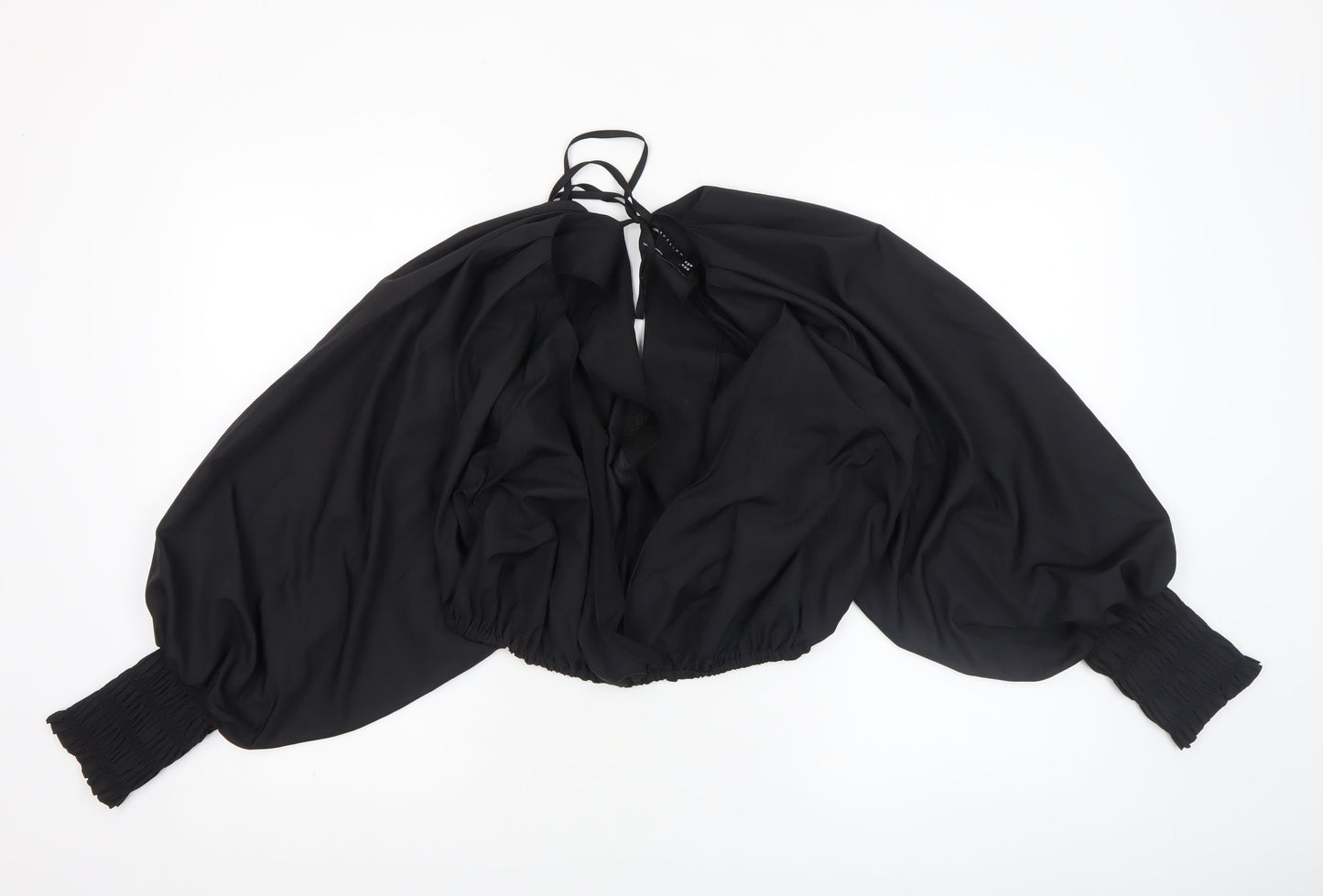 ASOS DESIGN Women's Black Size 14 Cropped Balloon Sleeve Wrap Blouse