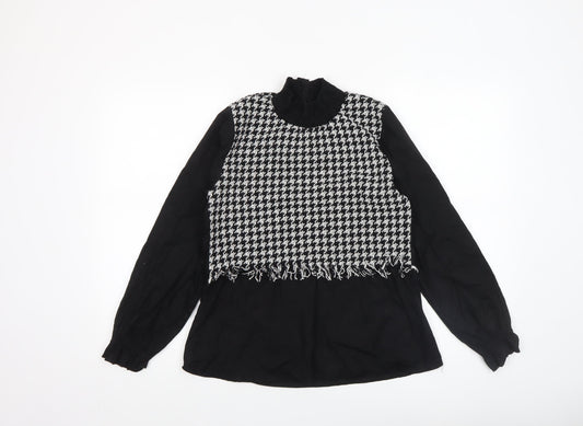 I Saw It First Womens Black Houndstooth Long Sleeve Tunic Blouse Size 10