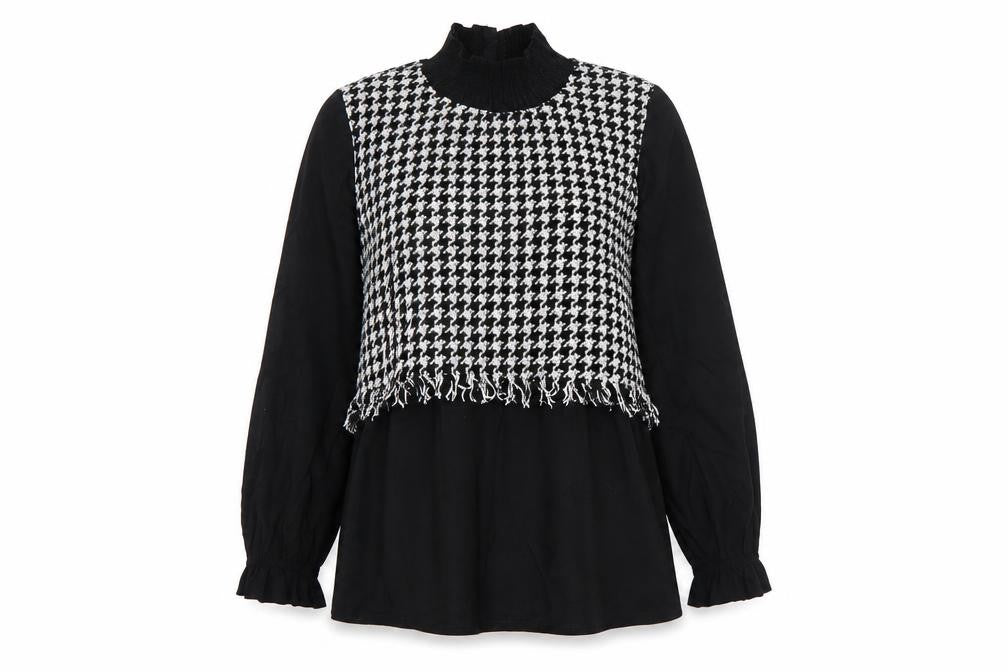 I Saw It First Womens Black Houndstooth Long Sleeve Tunic Blouse Size 10