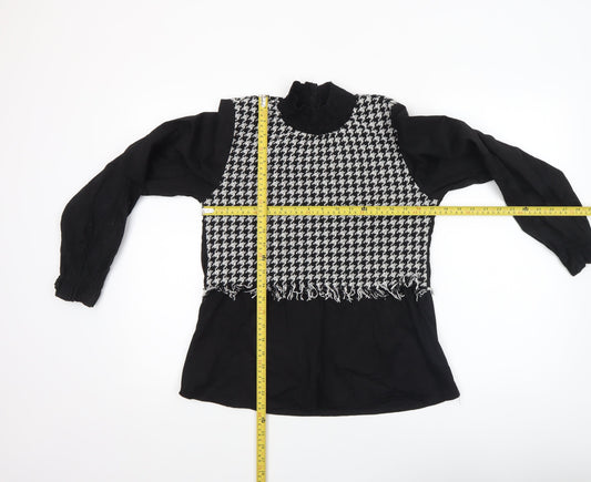 I Saw It First Womens Black Houndstooth Long Sleeve Tunic Blouse Size 10