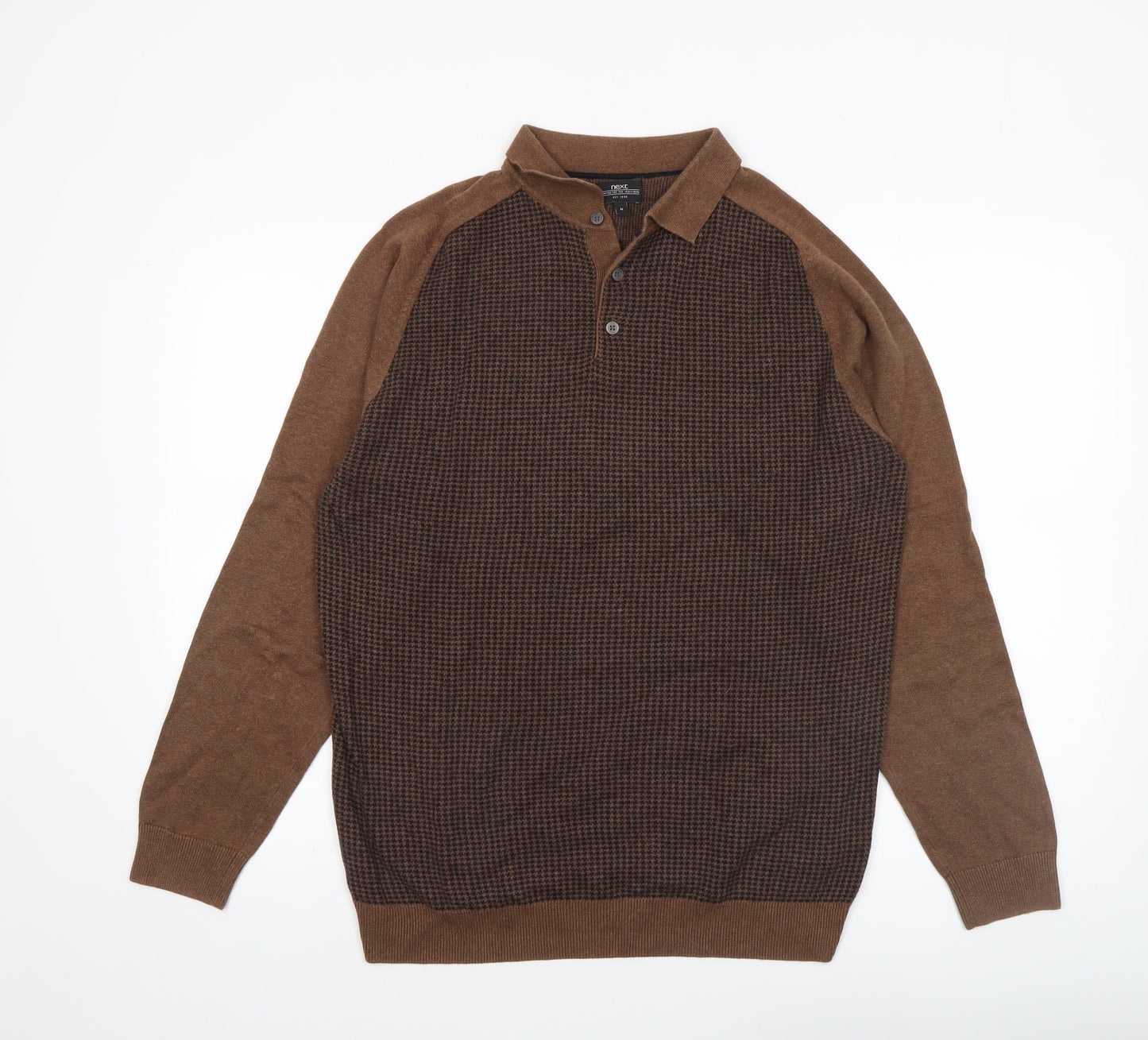 Next Men’s Brown Cotton Henley Jumper Medium Classic Knit
