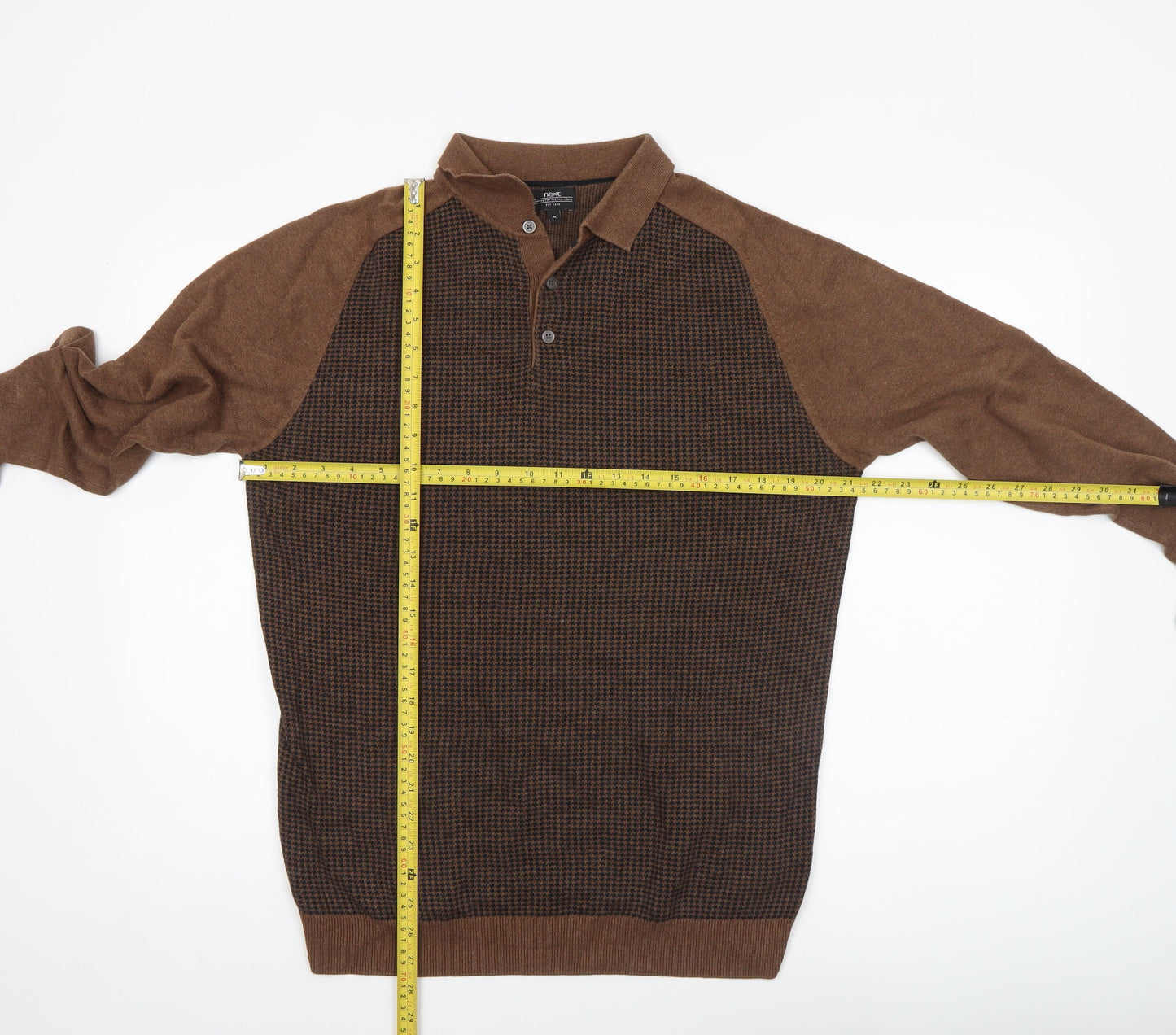 Next Men’s Brown Cotton Henley Jumper Medium Classic Knit