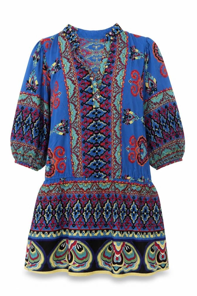 Apricot Women's Blue Bohemian Tunic Blouse S Viscose