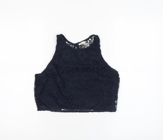 Hollister Women's Navy Blue Lace Cropped Tank Top S