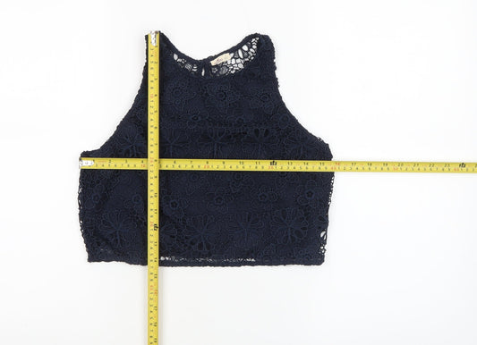 Hollister Women's Navy Blue Lace Cropped Tank Top S