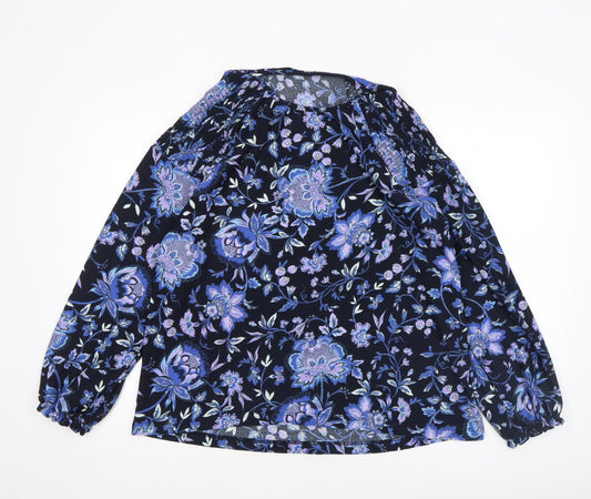 Next Women's Blue Floral Long Sleeve Tunic Blouse Size 14