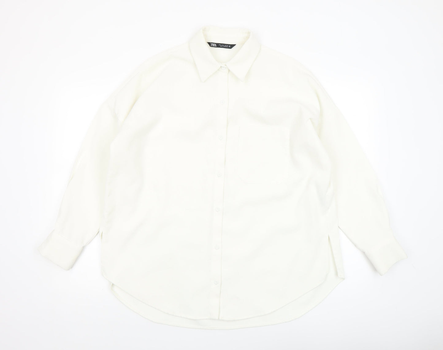 Zara Women Ivory Button-Up Long Sleeve Basic Shirt Size 8