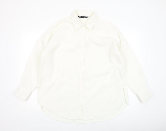 Zara Women Ivory Button-Up Long Sleeve Basic Shirt Size 8