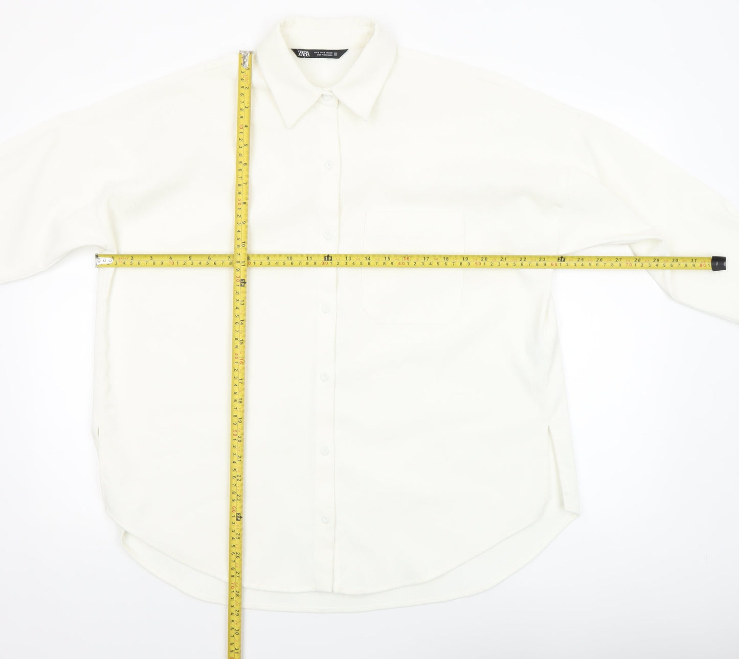 Zara Women Ivory Button-Up Long Sleeve Basic Shirt Size 8