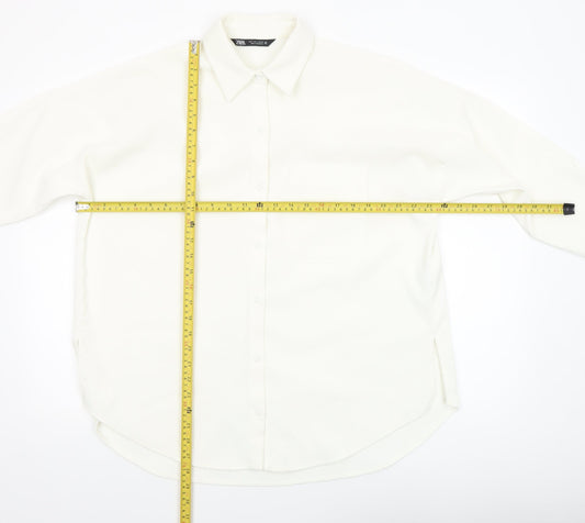 Zara Women Ivory Button-Up Long Sleeve Basic Shirt Size 8