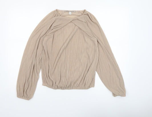 River Island Women Beige Glitter Wrap Blouse UK 10 Long Sleeve