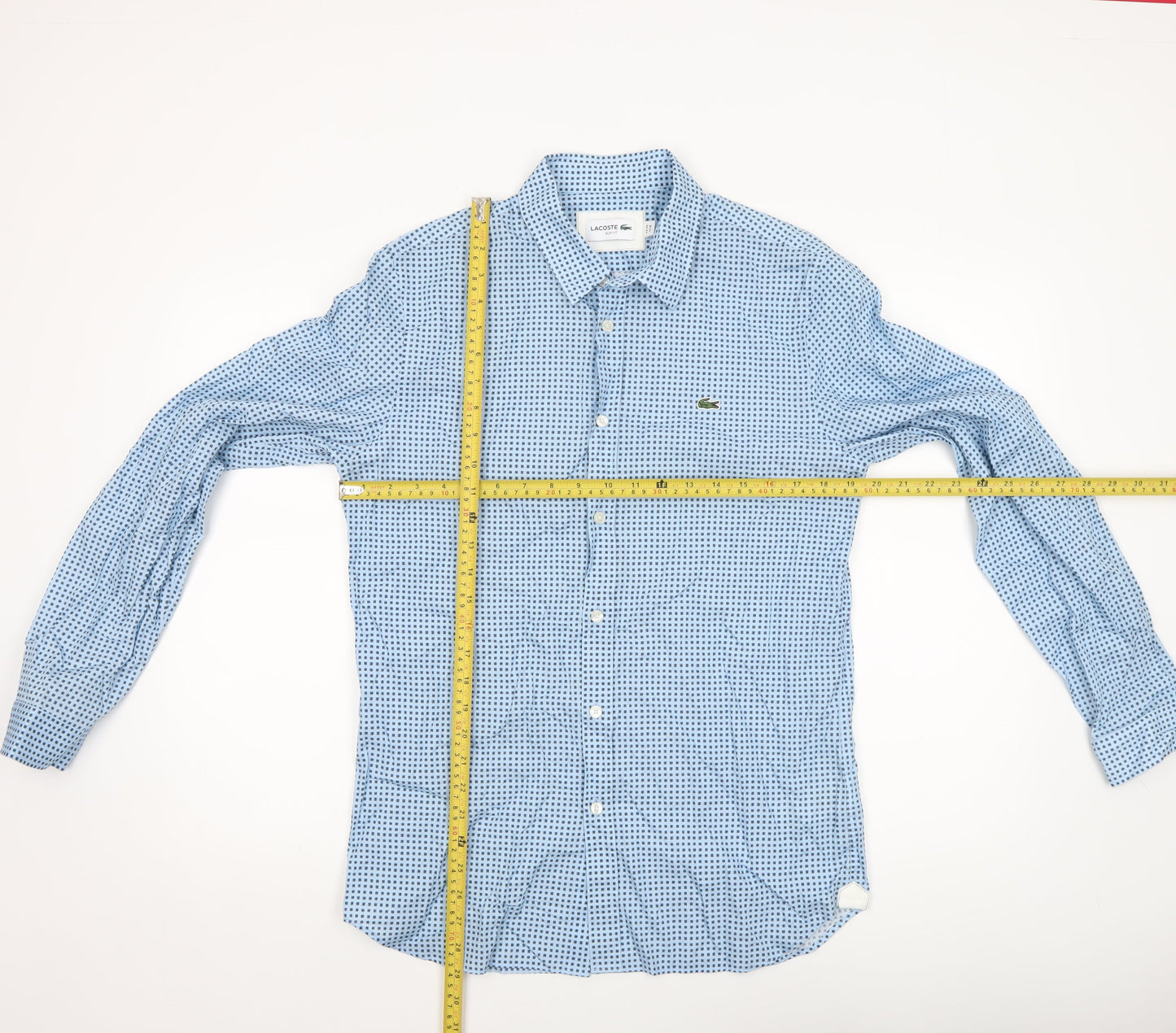 Lacoste Mens Blue Slim Fit Geometric Long Sleeve Cotton Shirt M