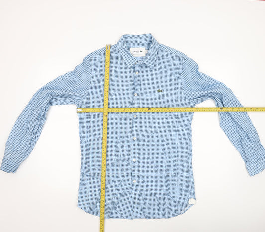 Lacoste Mens Blue Slim Fit Geometric Long Sleeve Cotton Shirt M