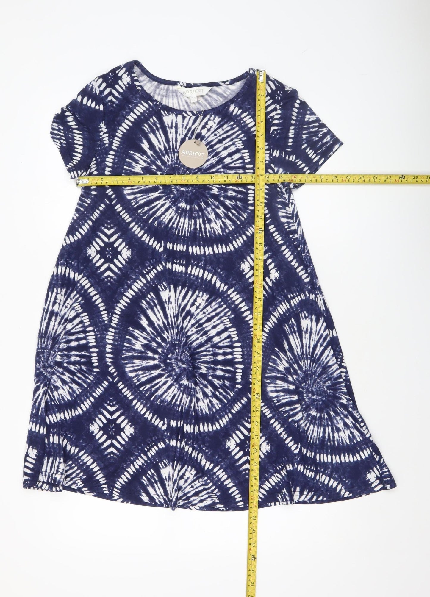 Apricot Women Blue Tie Dye T-Shirt Dress Size 10 Short Sleeve
