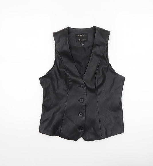 River Island Womens Black Faux Leather Button Blouse Size 8