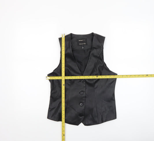 River Island Womens Black Faux Leather Button Blouse Size 8