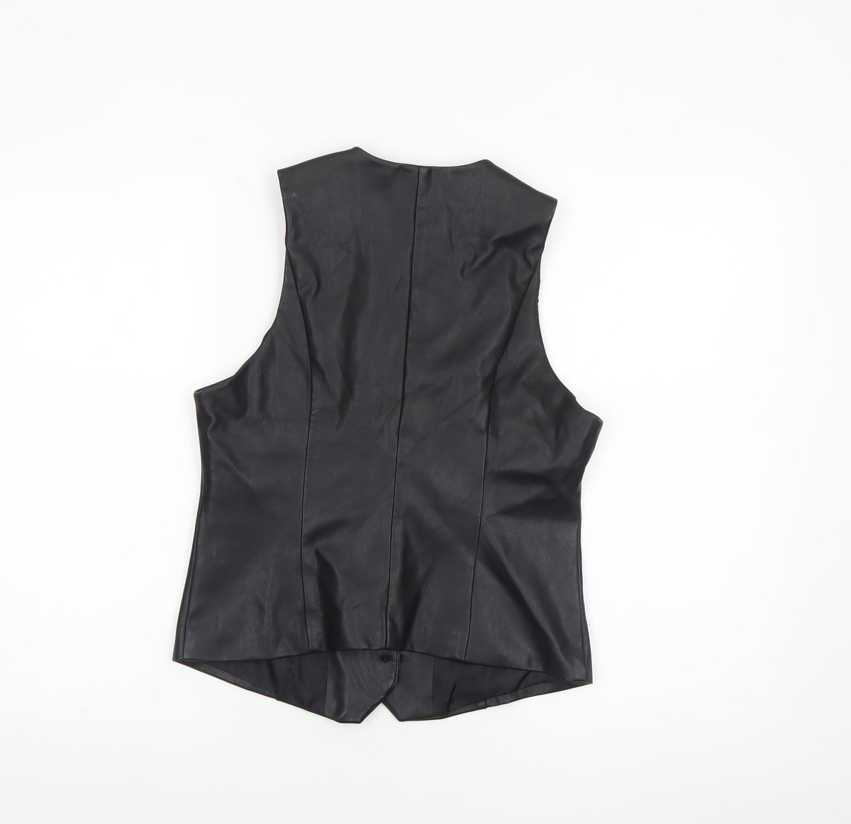 River Island Womens Black Faux Leather Button Blouse Size 8