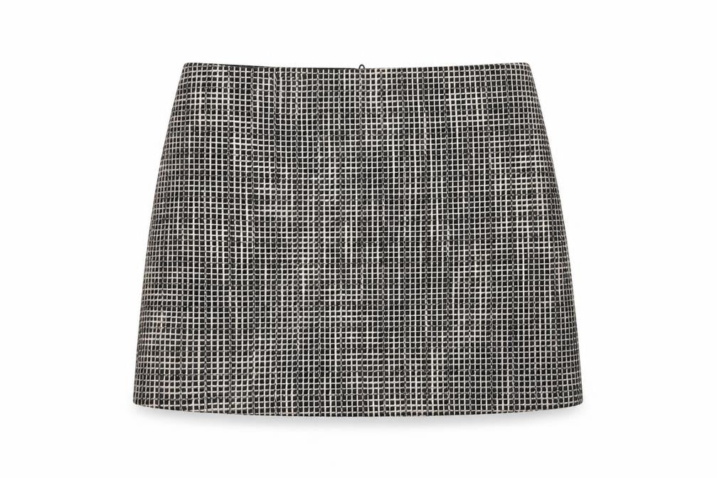 Front view of Papaya women’s black check tweed pencil skirt, size UK 14