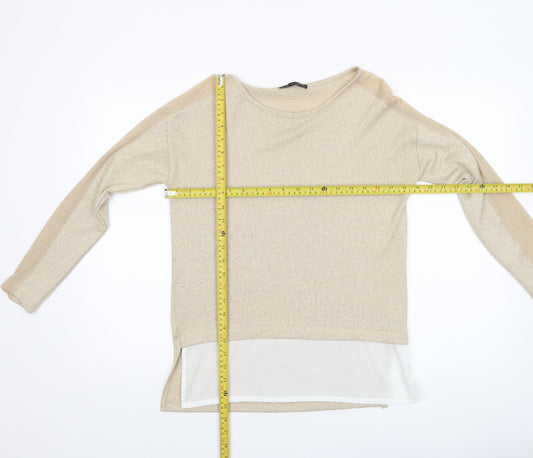 Zara Women Beige Knit Tunic Blouse Size S Long Sleeve Lightweight