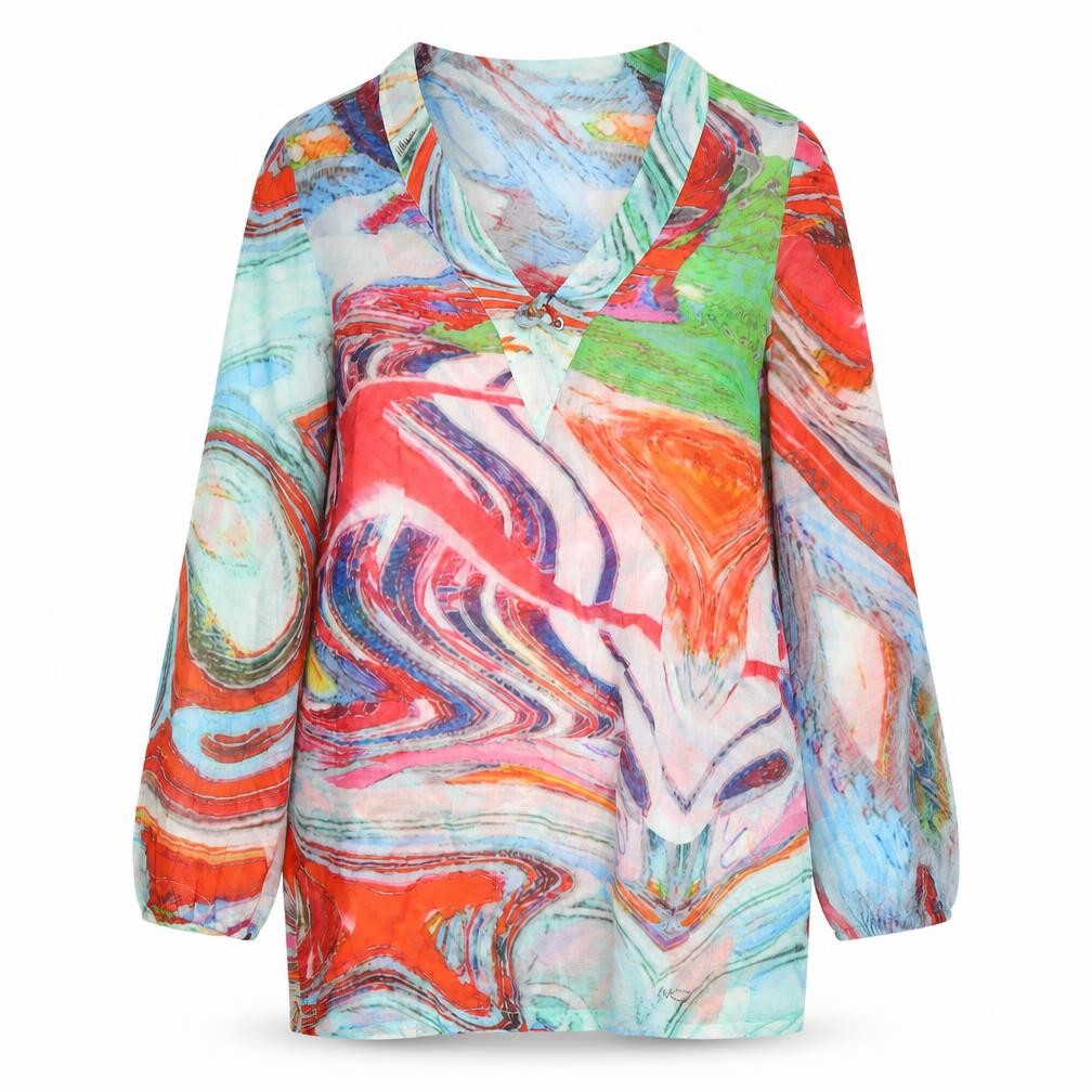 Nathalie Chaize Womens Multicoloured Cotton Tunic Blouse Size 10