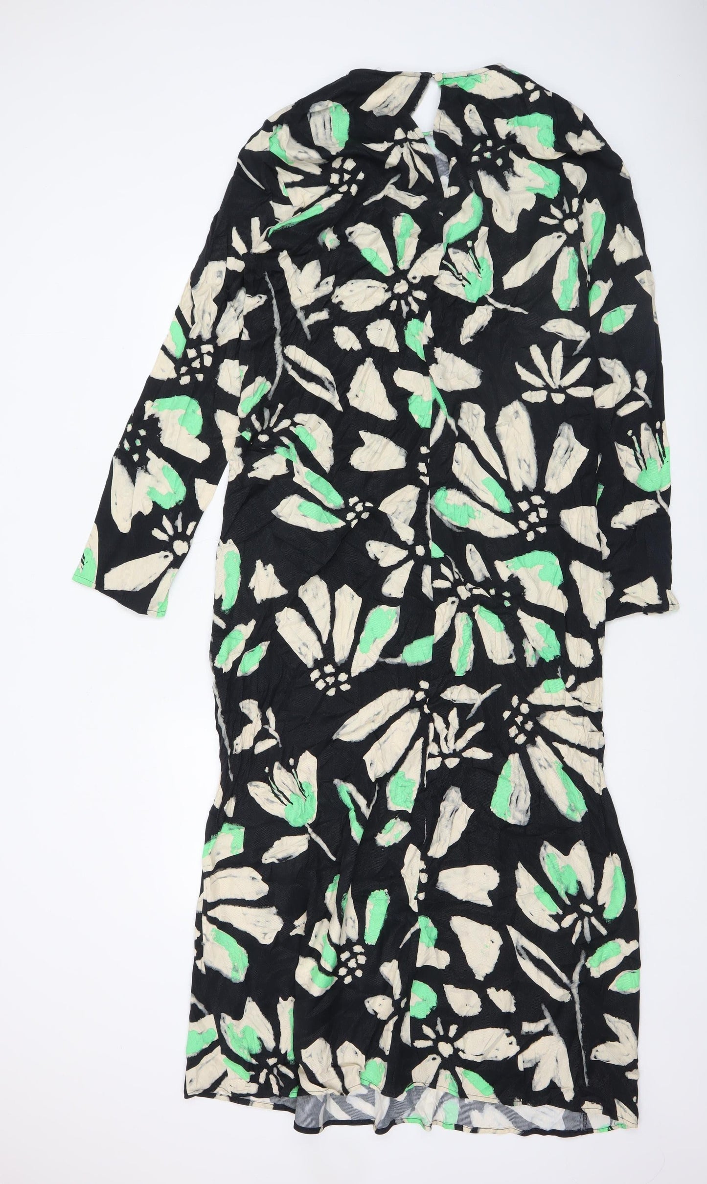 Topshop Women’s Black Floral Midi Shift Dress Size 16 3/4 Sleeve