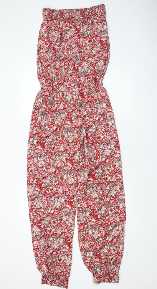 Vila Womens Red Floral Woven Sleeveless Jumpsuit Size S