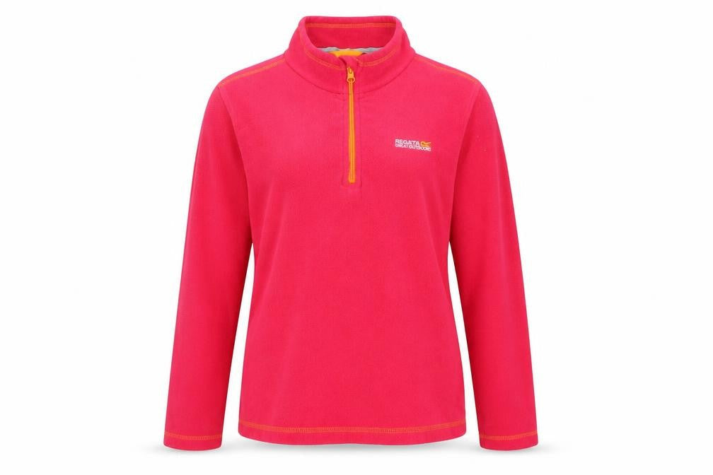 Front view of Regatta girls’ pink fleece 1/4 zip pullover sweatshirt, size 4XL