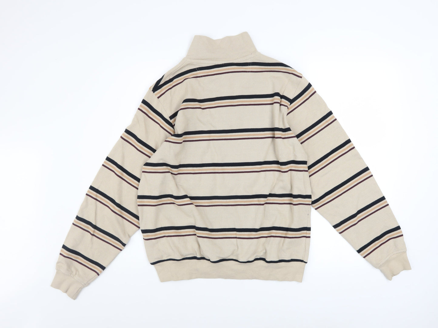 Fred Perry Men's Beige Striped 1/2 Zip Sweatshirt Size M