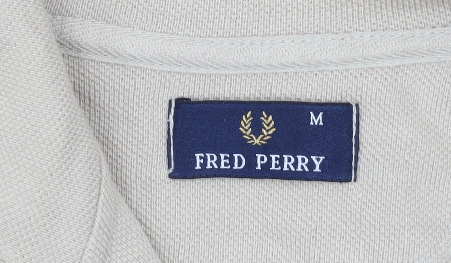 Fred Perry Men's Beige Striped 1/2 Zip Sweatshirt Size M