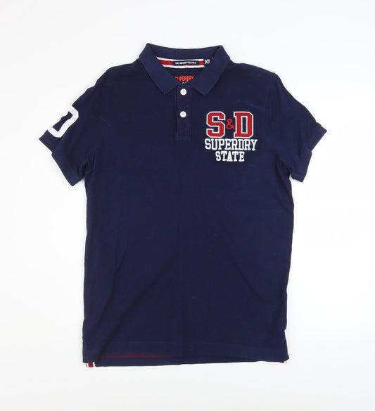 Superdry Men’s Blue XL Classic Pique Polo Shirt Embroidered Logo