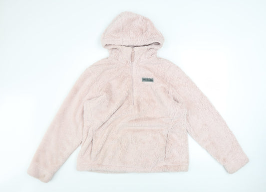 Columbia Women Pink Fleece Pullover Hoodie L Soft Warm Plush Top