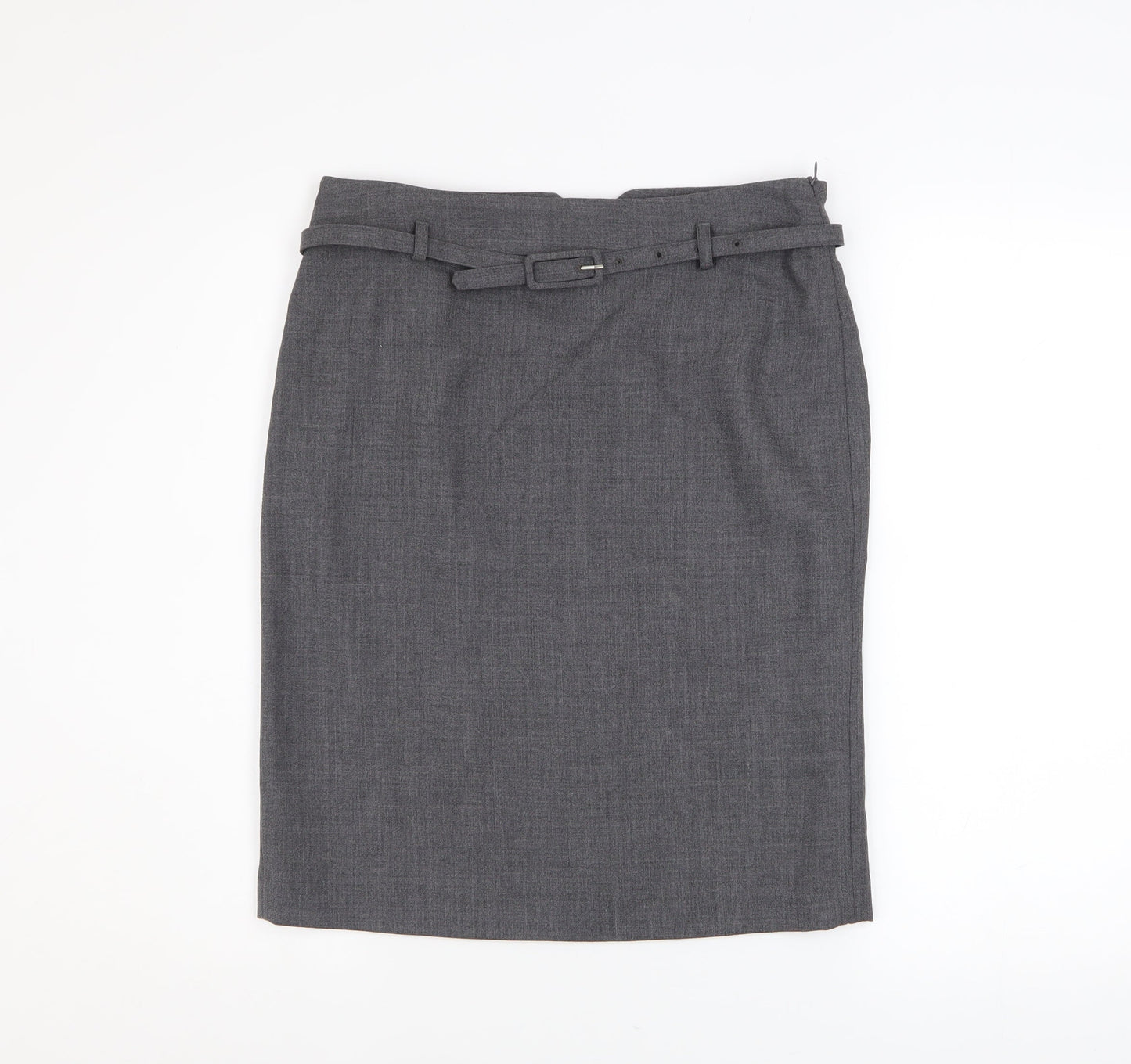 Sino Women's Grey Wool Pencil Skirt UK 12 Knee Length Workwear