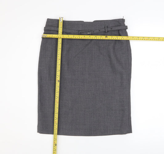 Sino Women's Grey Wool Pencil Skirt UK 12 Knee Length Workwear