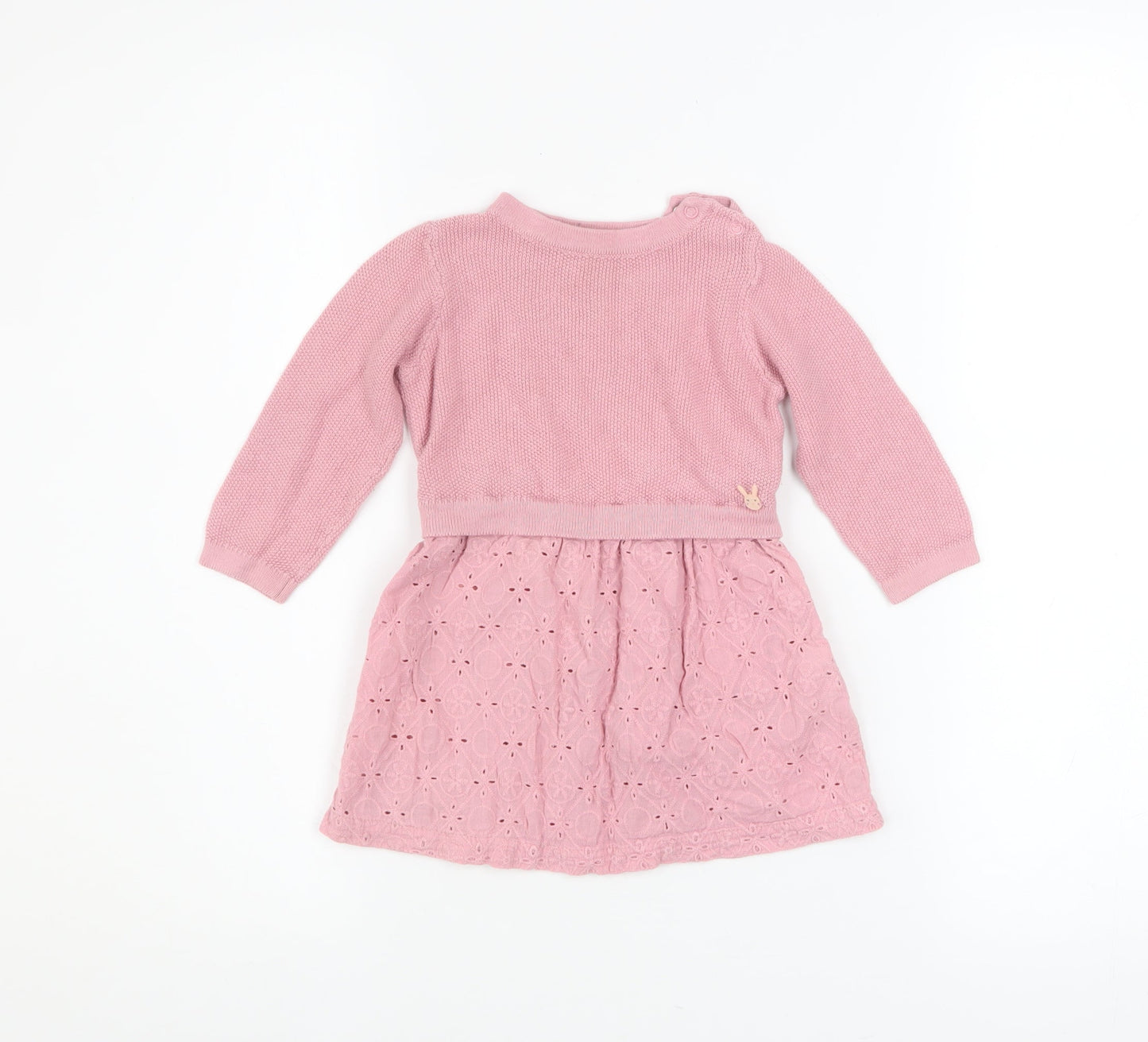 Coccodrillo Girls Pink Cotton Knit A-Line Dress 12-18 Months