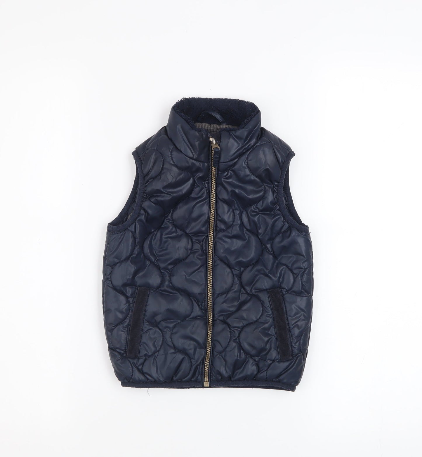 Next Boys Blue Quilted Puffer Waistcoat 2-3 Years Sleeveless Zip Front