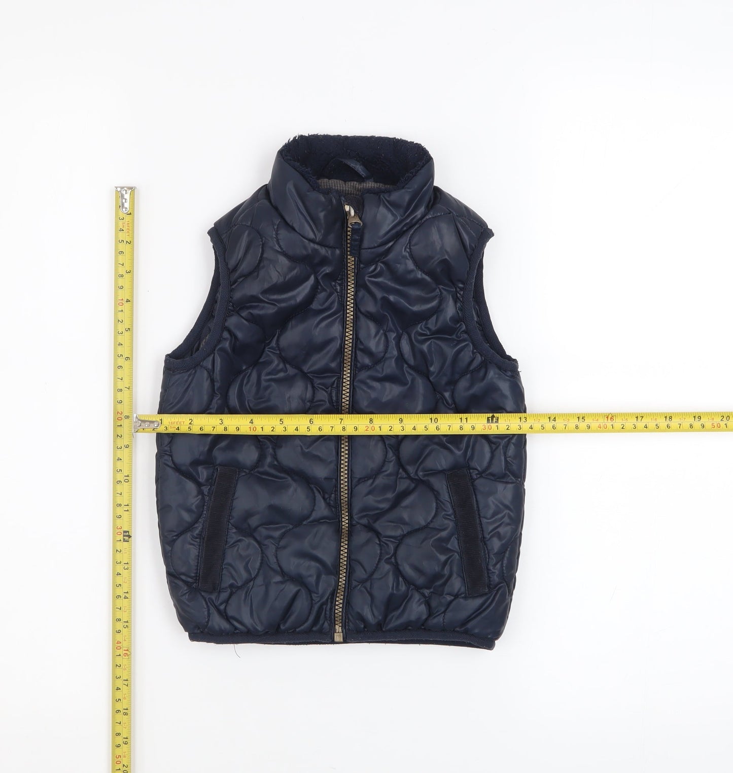 Next Boys Blue Quilted Puffer Waistcoat 2-3 Years Sleeveless Zip Front