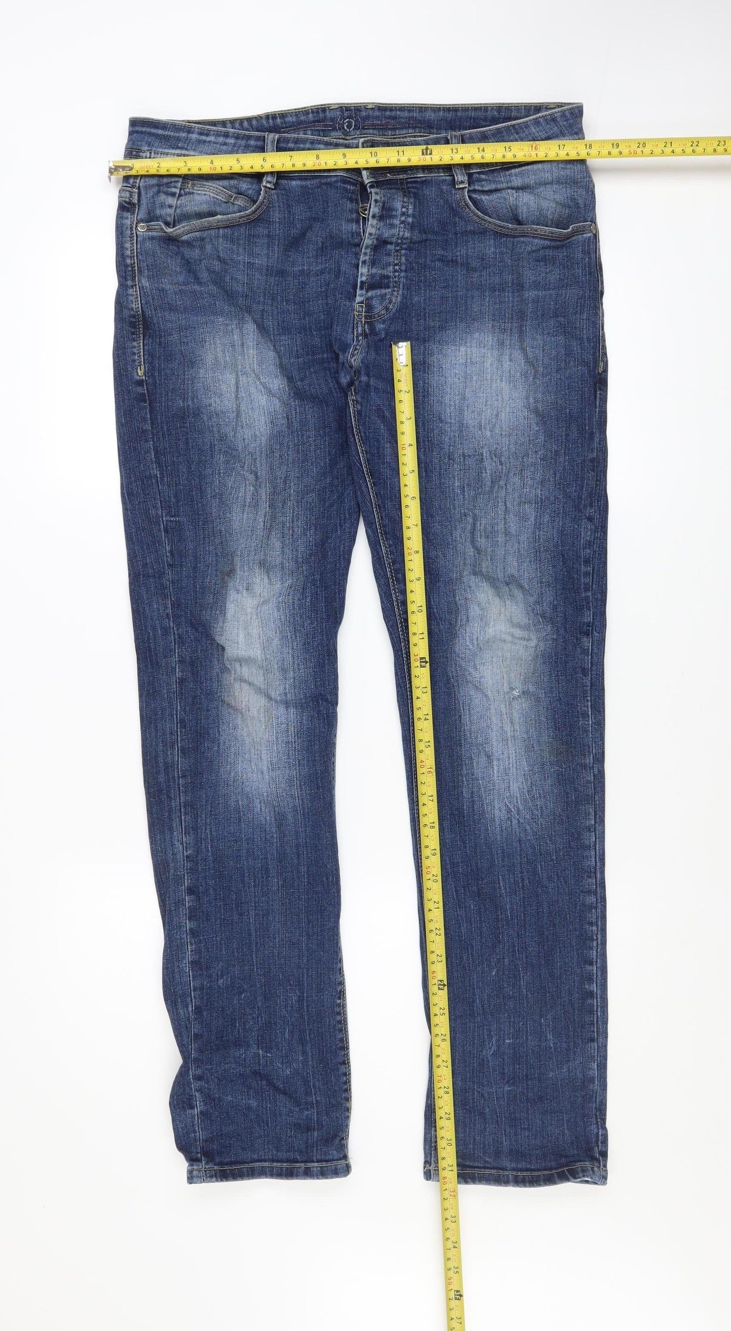 E J Denim Men's Blue 32R Straight Fit Jeans Cotton Stretch
