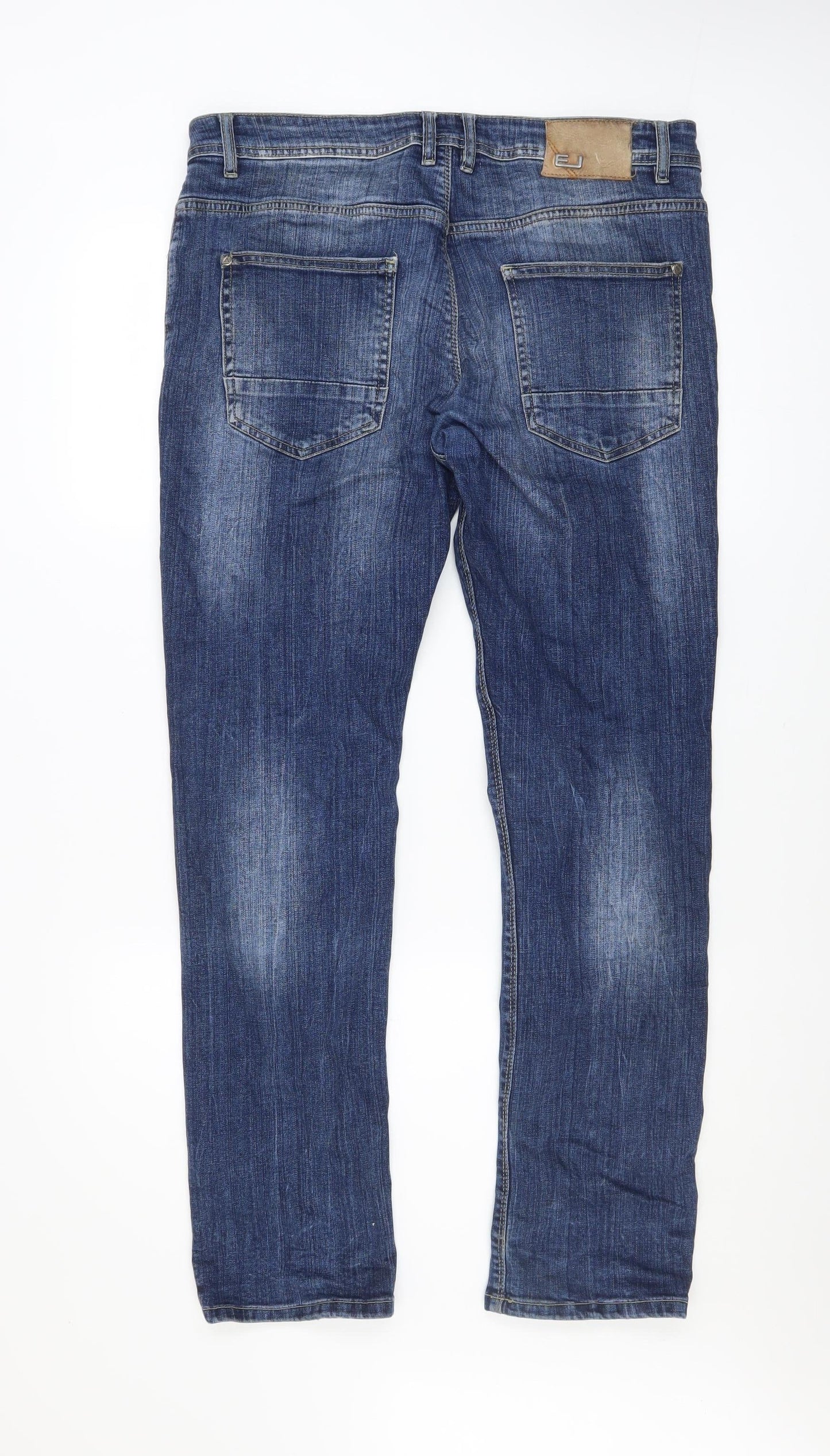 E J Denim Men's Blue 32R Straight Fit Jeans Cotton Stretch