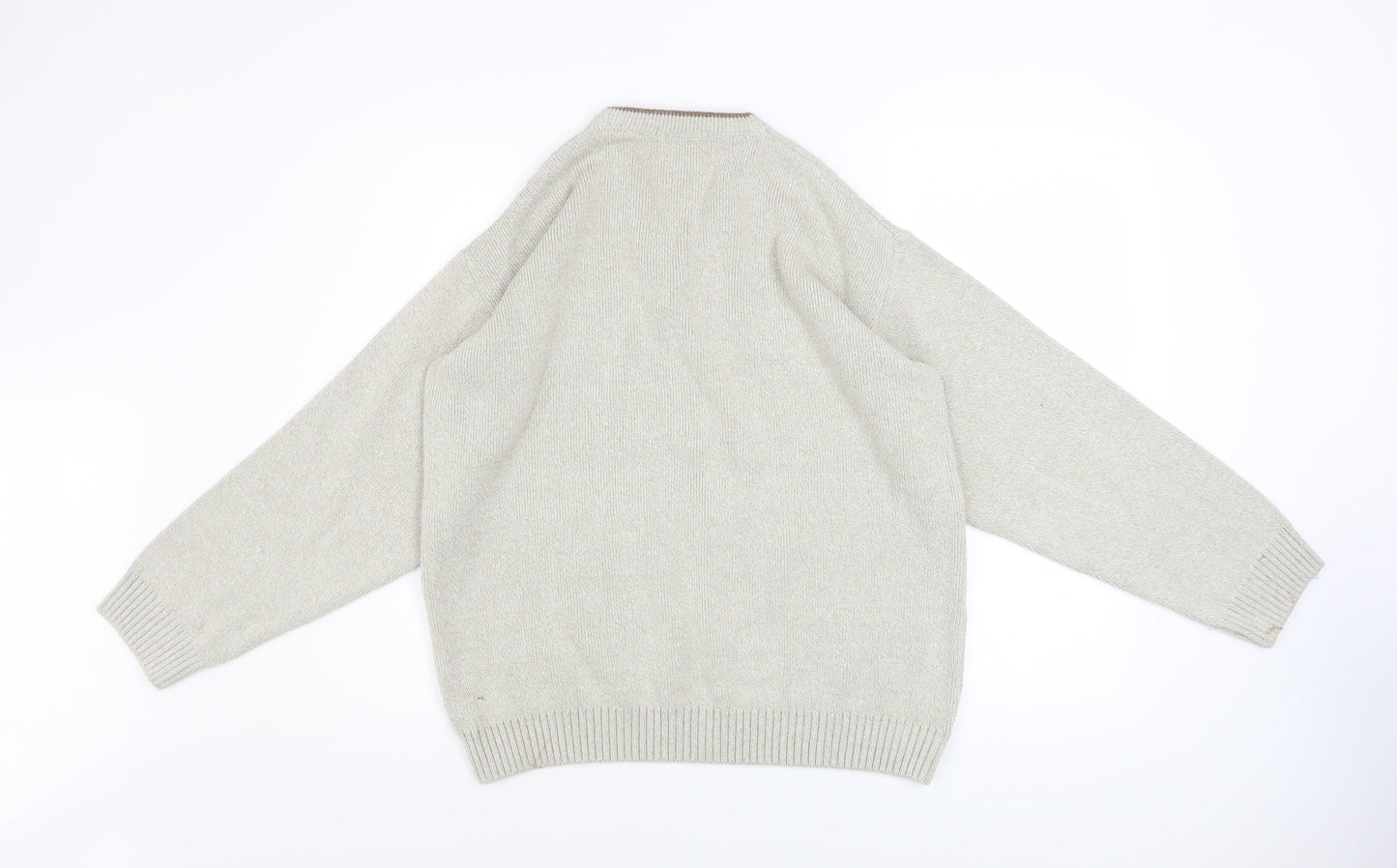 BHS Men's Beige Argyle V-Neck Cotton Acrylic Jumper Size S