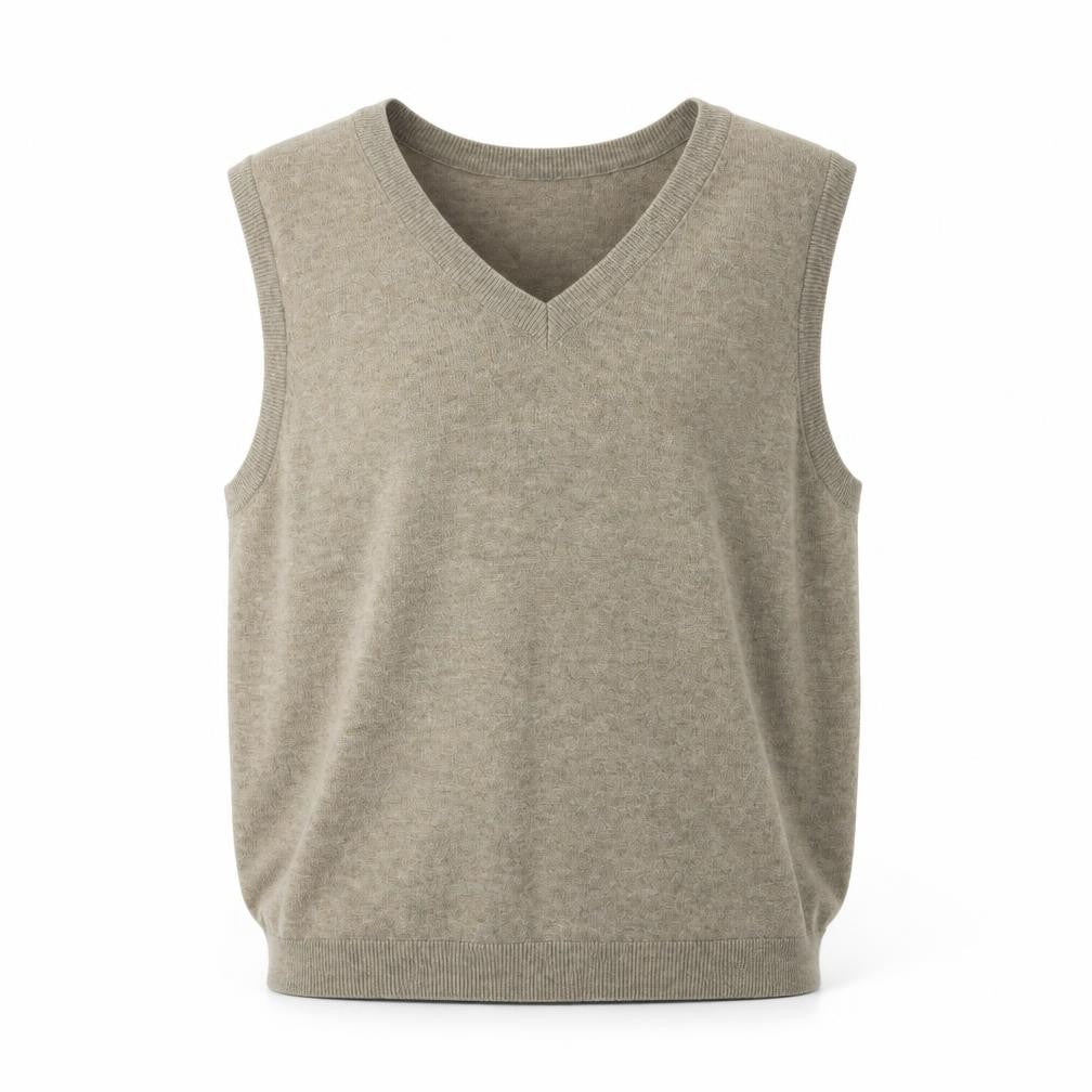 Front view of Object Men's Beige V-Neck Sleeveless Knit Vest L
