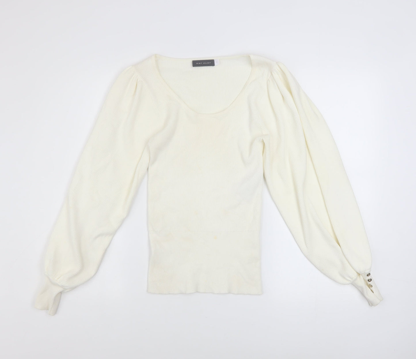 Mint Velvet Women Ivory Scoop Neck Puff Sleeve Knit Jumper Size S
