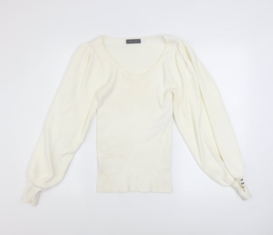 Mint Velvet Women Ivory Scoop Neck Puff Sleeve Knit Jumper Size S